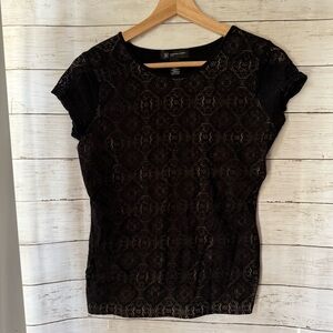 🩷 Black Lace Short Sleeve Top - Size Petite Medium